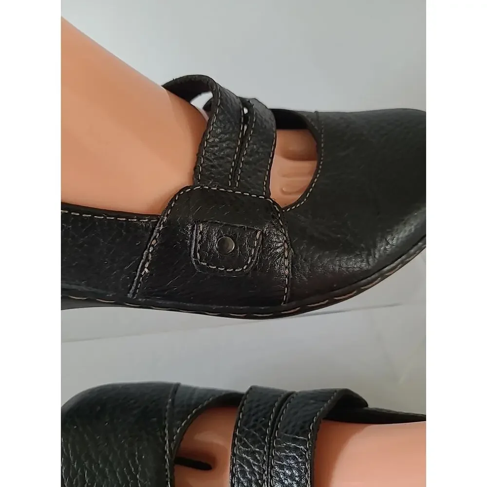 Clarks WMS 8.5M Shoes Flats Mary Black Brown Mary Jane Strap Slip On Comfort
